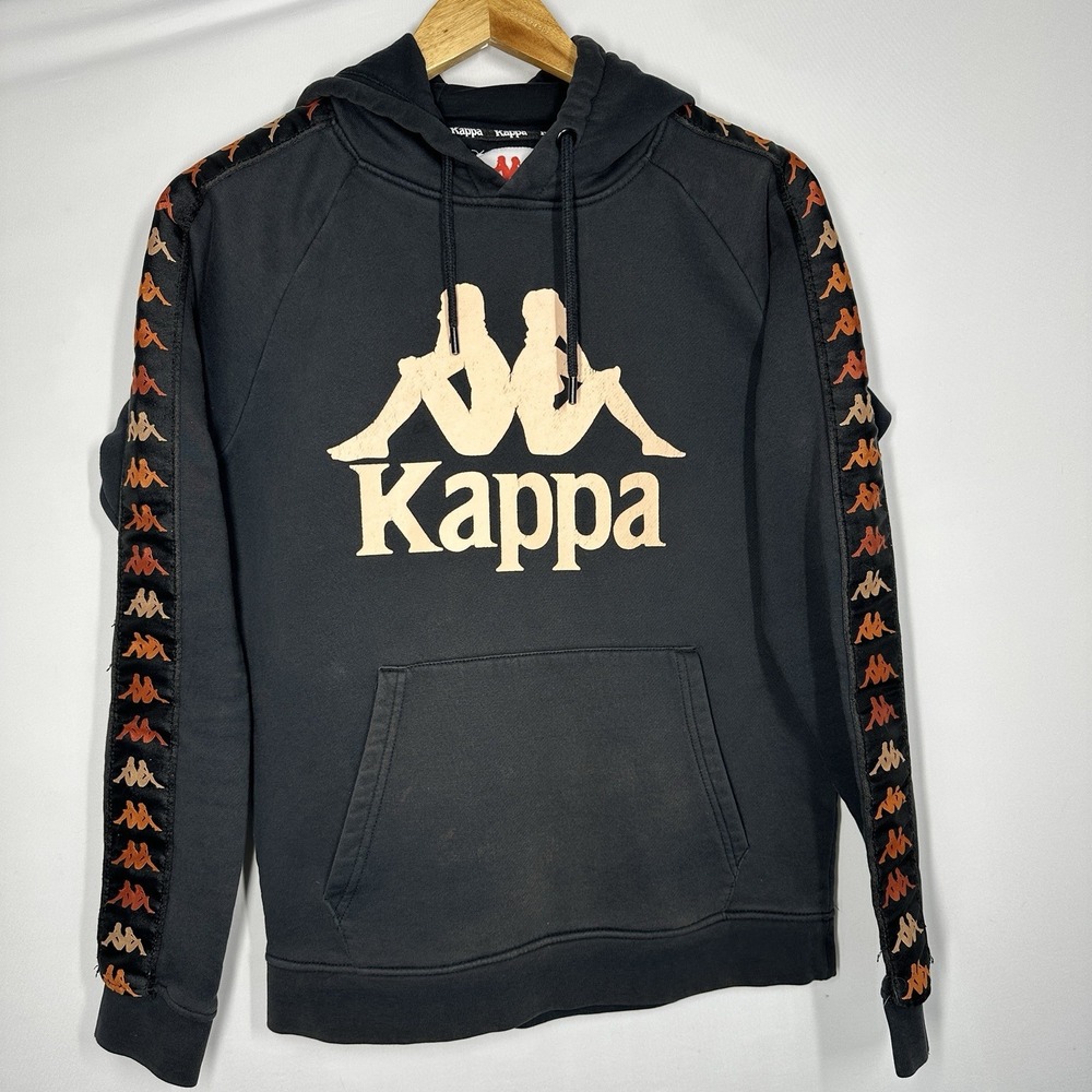 Kappa Bando Hurtado 222 Black Hoodie Logo Tape Hooded Sweatshirt Medium